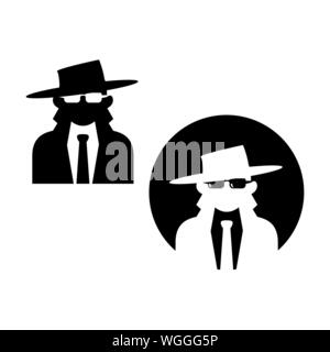 Man in suit and hat. Secret service agent icon. Agent icon. Spy sunglasses. Stock Vector