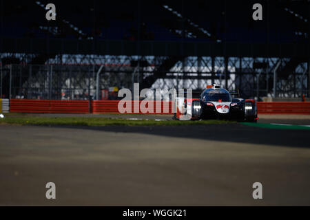 Towcester, Northamptonshire, UK. 1st September 2019. #7 Toyota Gazoo Racing (JPN) Toyota TS050 Hybrid driven by Mike Conway (GBR), Kamui Kobayashi (JPN), Jose Maria Lopez (ARG) during the 2019 FIA 4 Hours of Silverstone World Endurance Championship at Silverstone Circuit. Photo by Gergo Toth / Alamy Live News Stock Photo