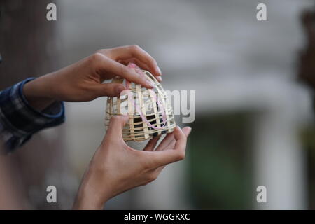 Small bamboo bird Cage Stock Photo