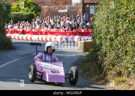 Cookham Dean, UK. 1 September, 2019. A custom-built kart competes in the Cookham Dean Gravity Grand Prix in aid of the Thames Valley and Chiltern Air Ambulance. Credit: Mark Kerrison/Alamy Live News Stock Photo