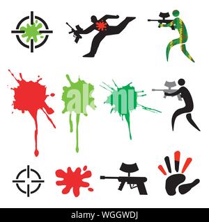 Paintball icons design elements. Set of colorful symbols.Vector available. Stock Vector
