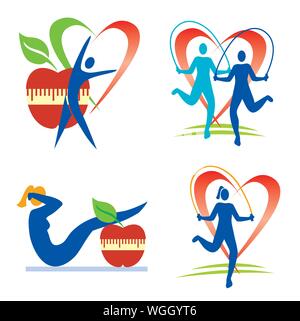 Fitness Healthy lifestyle icons. Set of colorful sport symbols.Vector available. Stock Vector