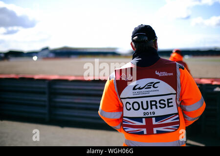 Towcester, Northamptonshire, UK. 1st September 2019. WEC marshal during the 2019 FIA 4 Hours of Silverstone World Endurance Championship at Silverstone Circuit. Photo by Gergo Toth / Alamy Live News Stock Photo