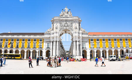 Lisbon, Portugal - July 23, 2019: Praca do Comercio, public plaza on the banks of the Tagus river Stock Photo