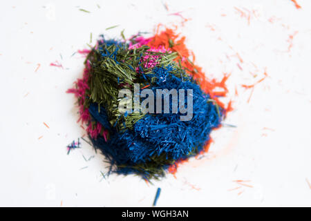 macro photo of abstract composition made of peelings from crayons Stock Photo