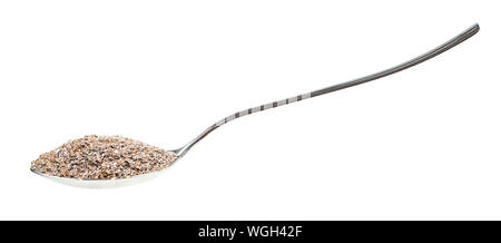 side view of spoon with portion of rye bran isolated on white background Stock Photo