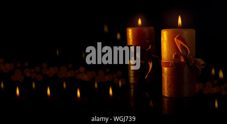 Burning candles of christmas on white background with copy space for your text Stock Photo
