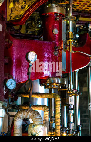Pipes and pressure gauges of the Prince Consort steam pumping engine in Crossness Pumping Station, UK Stock Photo