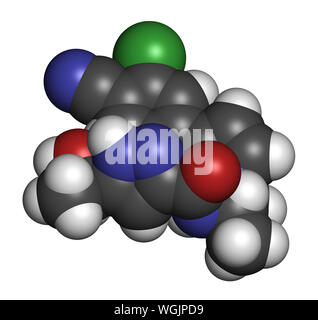 Darolutamide prostate cancer drug molecule. 3D rendering. Atoms are represented as spheres with conventional color coding: hydrogen (white), carbon (g Stock Photo