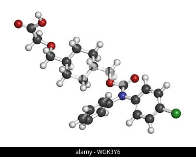 Ralinepag pulmonary arterial hypertension drug molecule. 3D rendering. Atoms are represented as spheres with conventional color coding: hydrogen (whit Stock Photo