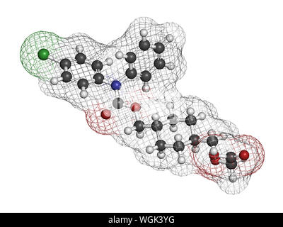 Ralinepag pulmonary arterial hypertension drug molecule. 3D rendering. Atoms are represented as spheres with conventional color coding: hydrogen (whit Stock Photo