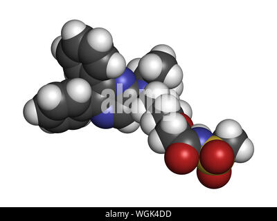 Selexipag pulmonary arterial hypertension drug molecule. 3D rendering. Atoms are represented as spheres with conventional color coding: hydrogen (whit Stock Photo