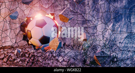 Download 3d Rendering Of Football Ball Breaking White Wall With Black Football Sign Games And Sports Outdoor Activities Sporting Goods Stock Photo Alamy