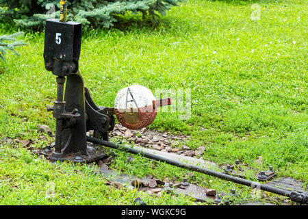 Narrow gauge railway train manual track points lever in Szivasvarad, Szalajka Valley Szalajka-völgy, Hungary Stock Photo