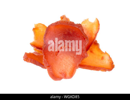 Chicken jerky isolated on white background. Pieces of dry meat. Close-up. Clipping path. Stock Photo