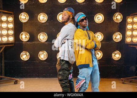 Two black rappers, dance perfomance on scene Stock Photo