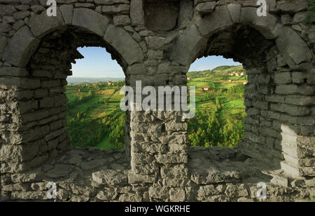 Srebrenik Fortress is Bosnia's medieval castle, first time in history mentioned in 1333 as birth place of Bosnian king Kotromanic . Stock Photo