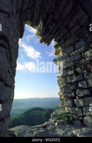 Srebrenik Fortress is Bosnia's medieval castle, first time in history mentioned in 1333 as birth place of Bosnian king Kotromanic . Stock Photo