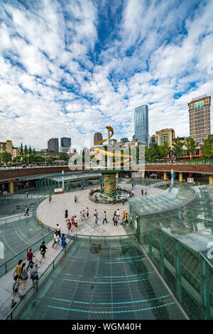 Tianfu Square, the symbol of Chengdu, is located in the city center. Being the largest city square in southwest China. Stock Photo