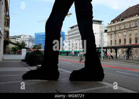 Hammering man, a giant sculpture by the American artist Jonathan Borofsky. Basel, Switzerland Stock Photo