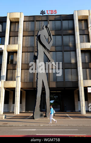 Hammering man, a giant sculpture by the American artist Jonathan Borofsky. Basel, Switzerland Stock Photo