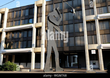 Hammering man, a giant sculpture by the American artist Jonathan Borofsky. Basel, Switzerland Stock Photo