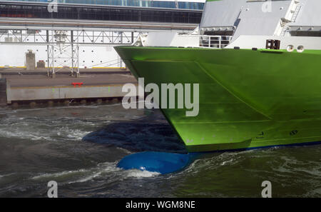 Close-up view of Bulbous bow of the ferry. Stock Photo