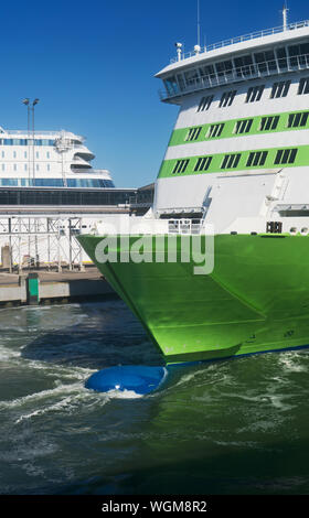 Close-up view of Bulbous bow of the ferry. Stock Photo