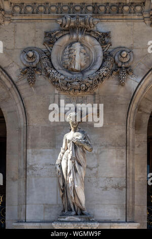 PARIS, FRANCE - AUGUST 04, 2018:   Statue of German composer Johann Sebastian Bach (1685 – 1750) on the exterior of the Palais Garnier building Stock Photo