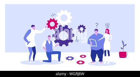 businesspople team controlling cogwheel processing mechanism colleagues brainstorming generating new business project concept sketch horizontal full Stock Vector