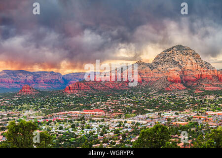 Sedona, Arizona, USA downtown cityscape and mountains. Stock Photo