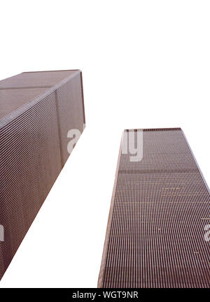 Twin Towers of the World Trade Center, Manhattan, New York. Close up view to top of the buildings Stock Photo