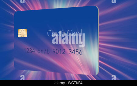 A blue, mock generic credit card with a design somewhat like fireworks is seen in this illustration. Stock Photo