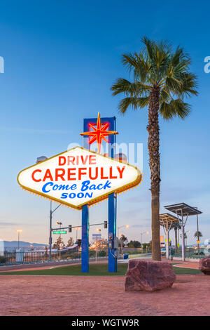 Las Vegas, Nevada, USA at the back of the Welcome to Las Vegas Sign reminding you to drive carefully and come back soon. Stock Photo