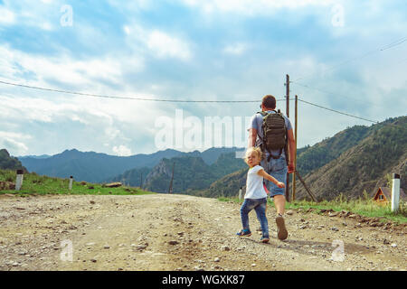 father and daughter go camping Stock Photo