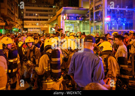 Hong Kong - Aug 31, 2019: Protest against extradition law in Hong Kong turned into another police conflict. Stock Photo