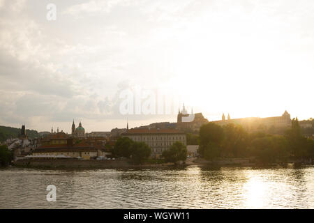 View over Prague city on the sunset. St. Vita Cafedral Stock Photo