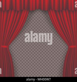 Red Stage Curtain. Theatre curtains on transparent background. Vector illustration Stock Vector