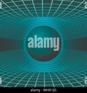 Black hole. Illustration of deformation time and space in green colors. Destruction of matter by black hole. Vector illustration Stock Vector
