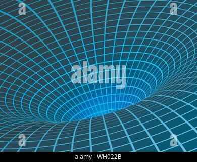 Wormhole. Singularity and event horizon - warp space and time. Digital visualisation of Black Hole. Vector illustration Stock Vector
