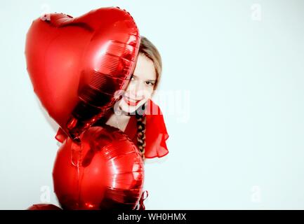 Polyester 8x6.5ft Romantic Valentines Day Background Beautiful Floating Red Golden Mirror Face Hydrogen Ballons Pink Wall Backdrops Child Girls Lovers Couple Portraits Shoot Birthday Festival