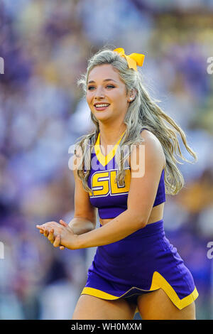 August 31, 2019: LSU Tigers cheerleader entertains the crowd during the