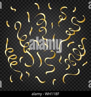 Golden confetti on transparent background. Holiday Surprise Party Decor Element set. Vector illustration Stock Vector