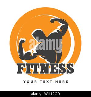 Fitness or Gym club emblem with posing athletic man. Vector illustration Stock Vector