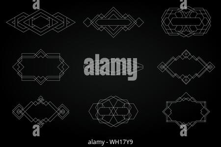 Set of vector trendy geometric icons. Set geometric signs, labels, and frames. Line design elements, vector illustration. Trendy hipster logotypes. Stock Vector