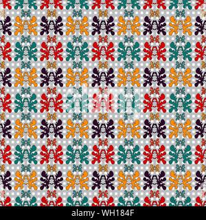 abstract colored objects on a geometric background in retro style Seamless vector wallpaper pattren Stock Vector