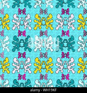 abstract colored objects grunge effect vector seamless pattern on a blue background Stock Vector