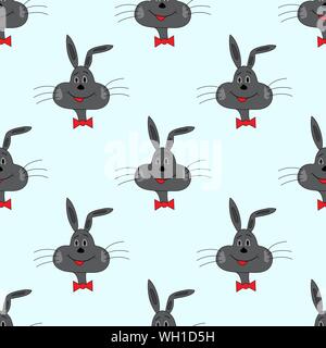 rabbit on a blue background vector illustration seamless pattern Stock Vector