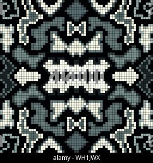 pixel monochrome seamless geometric pattern Stock Vector