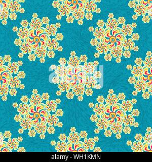 ??????Flowers abstract seamless vector pattern retro style on a blue background Stock Vector